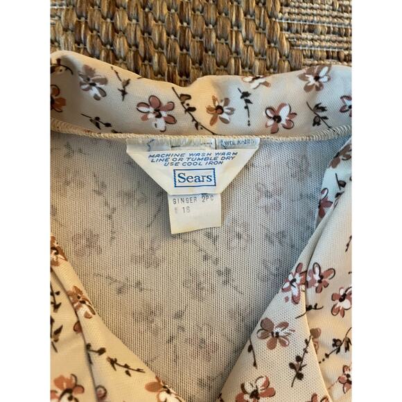 vintage Sears brown flowers long sleeve button up Blouse 70s retro size 18 - Picture 4 of 9